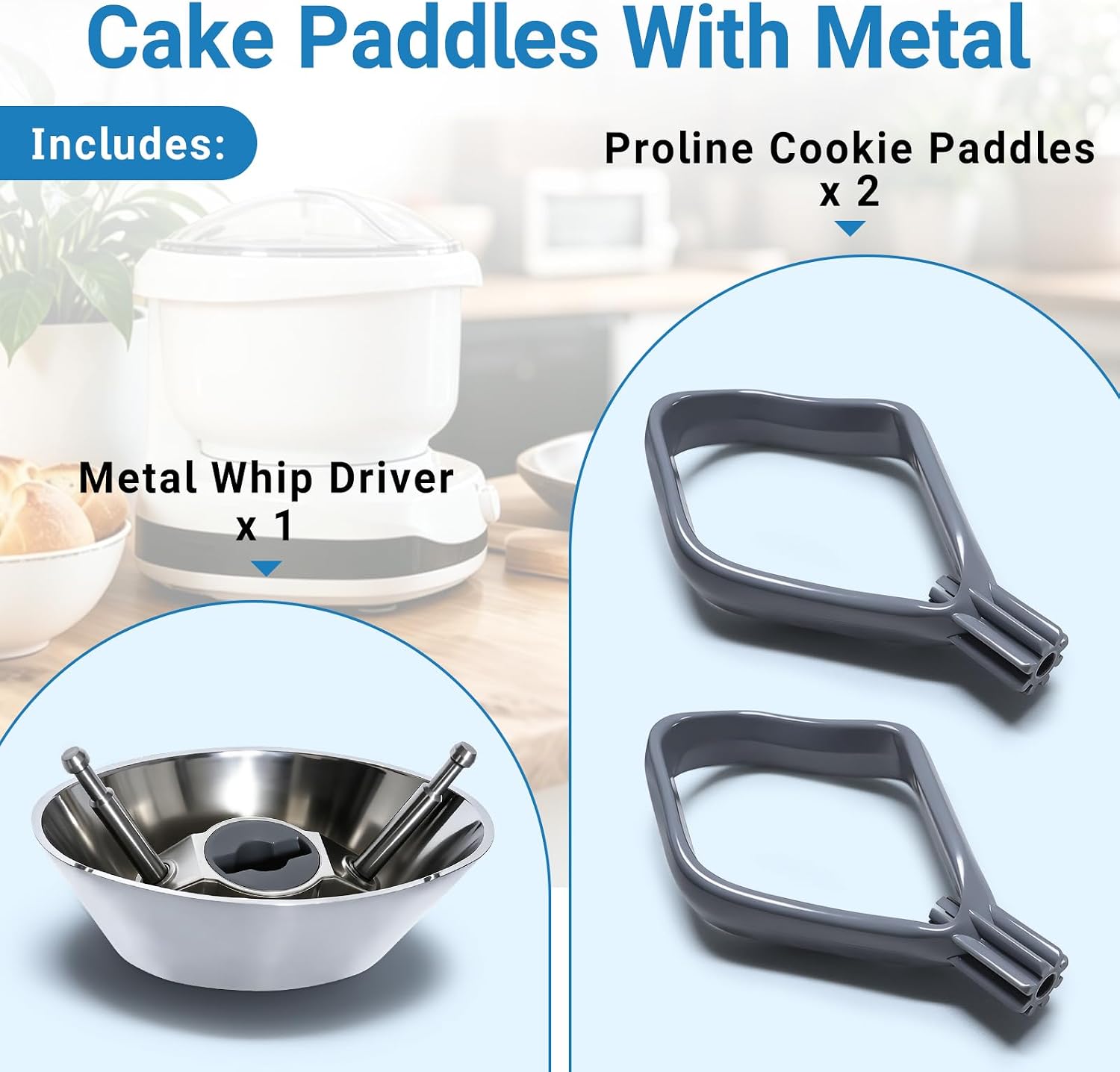 Cake Paddles With Metal Whip Driver Compatible with NutriMill Artiste Stand Mixers Complete Attachment Set for Baking, Creaming & Heavy Doughs