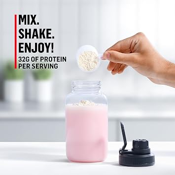 Muscle Milk Genuine Protein Powder, Strawberries N Creme, 1.93 Pounds, 13 Servings, 32g Protein, 3g Sugar, Calcium, Vitamins A, C & D, NSF Certified for Sport, Energizing Snack, Packaging May Vary