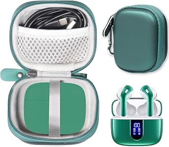 Case for TAGRY X08 Bluetooth Headphones True Wireless Earbuds 60H, mesh Pocket for Charge Cable Green