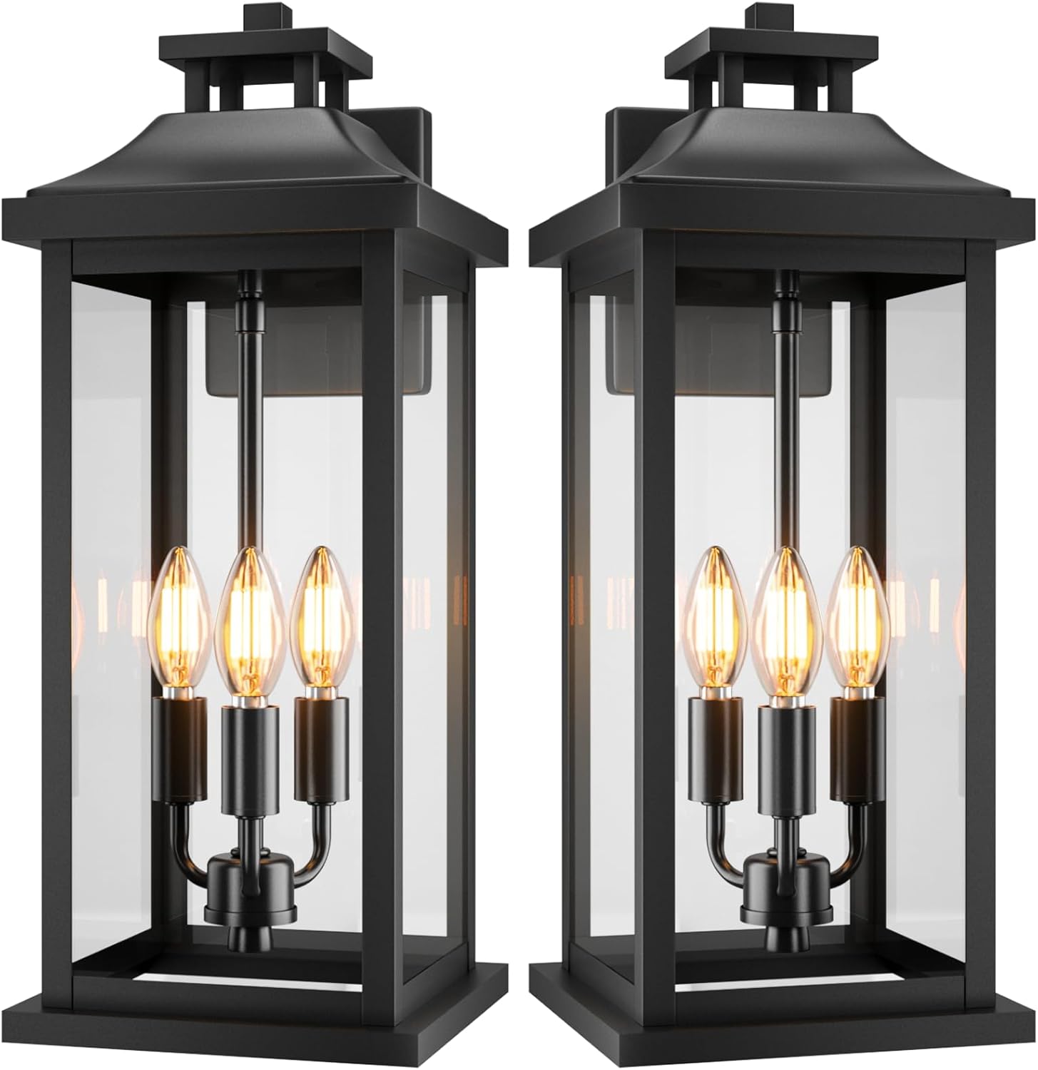Photo 1 of 20" Large Outdoor Light Fixtures 3-Light 2 Pack, Black Outside Modern Porch Lights for House, Exterior Wall Sconce Lanterns Wall Mounted Waterproof Outdoor Coach Lamps for Garage E12 