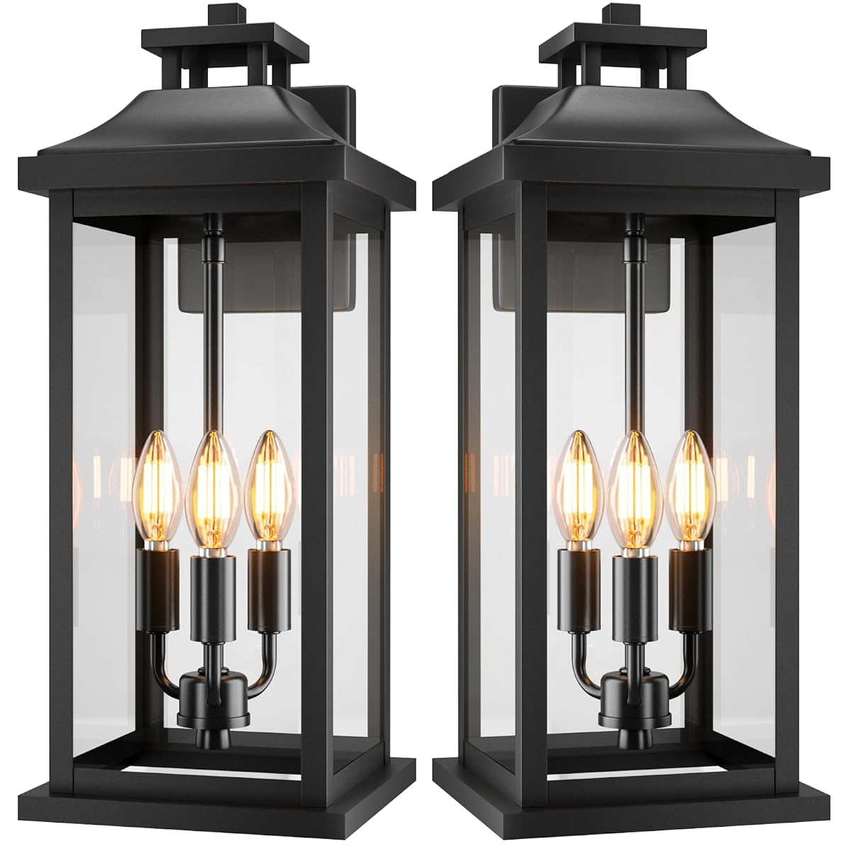 VenzBlomia 20 Large Outdoor Light Fixtures 3-Light 2 Pack Black Outside Modern