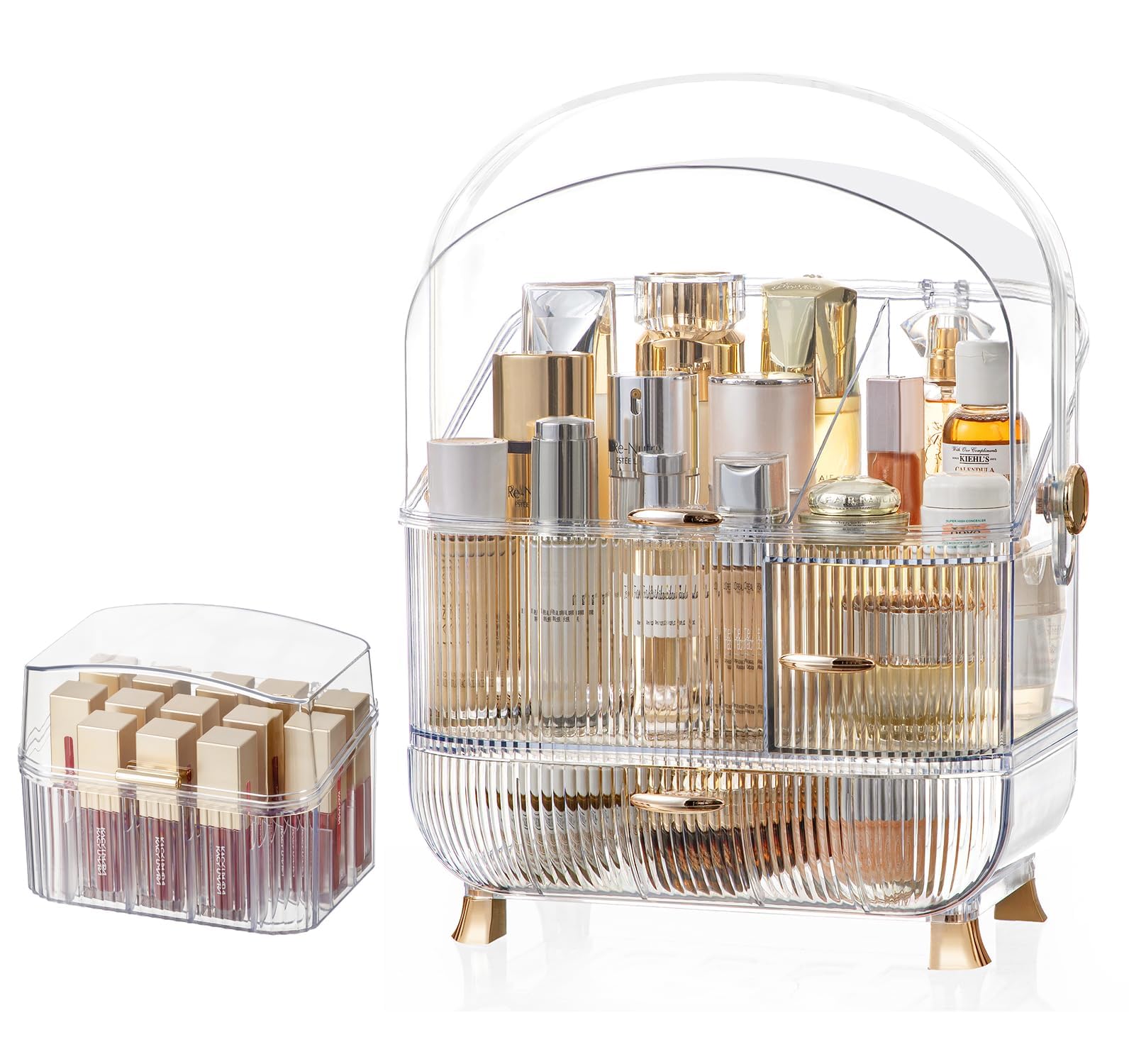 HBlife Large Capacity Makeup Organizer Countertop Portable Waterproof Dustproof Bathroom Organizer and Storage with Lid, Cosmetic Display Case Skincare Organizers with Lipstick Organizer, Clear