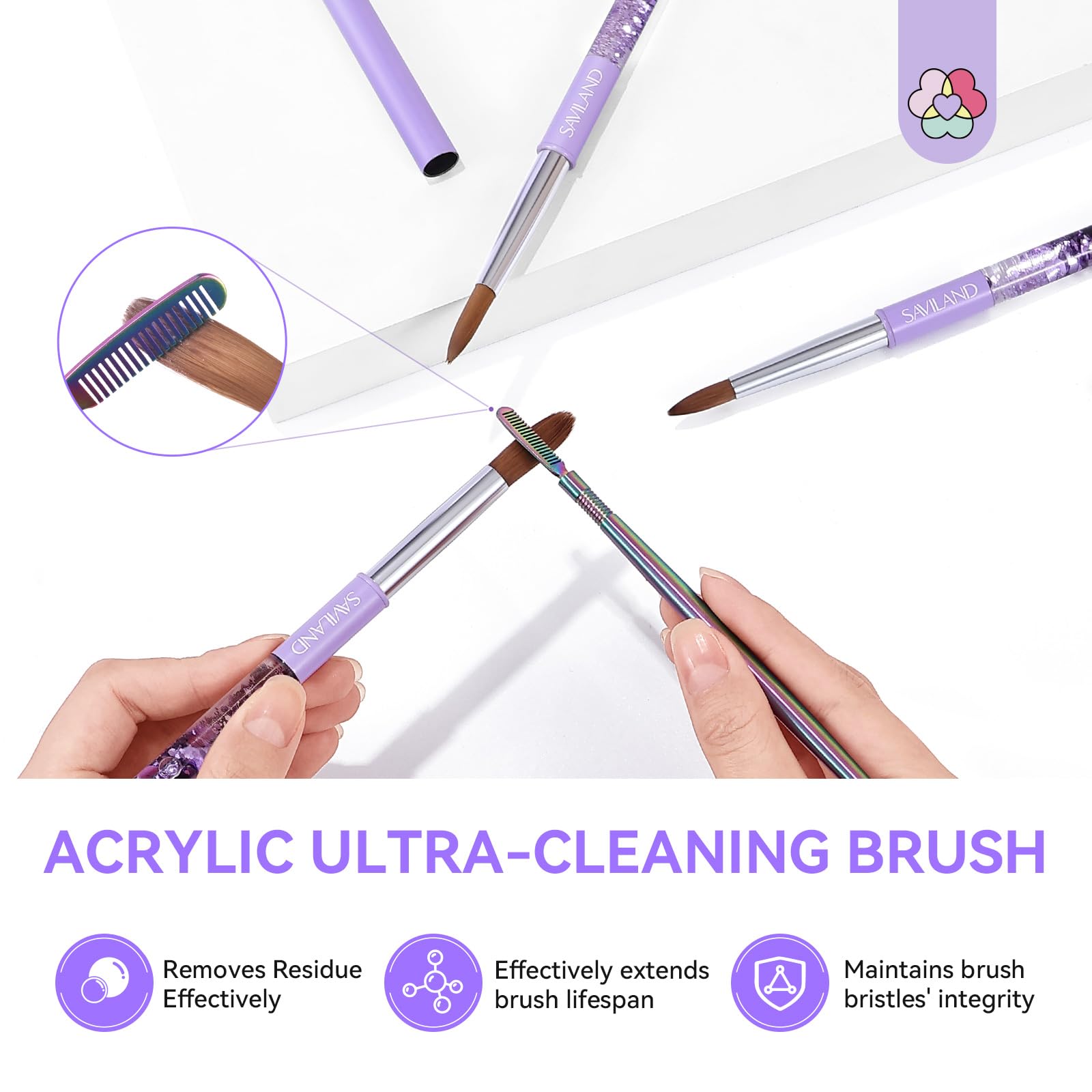 SAVILAND Acrylic Nail Brush Set - 3 Sizes -3