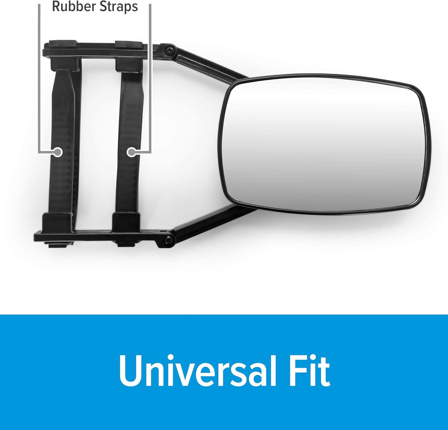 Camco Clamp-On Single View Tow Mirror - Measures 5-in x 7.5-in - Features 1 Independently Adjustable Mirror & an Aerodynamic Design - No Tools Needed for Install - Adjustable Rubber Straps (25650)