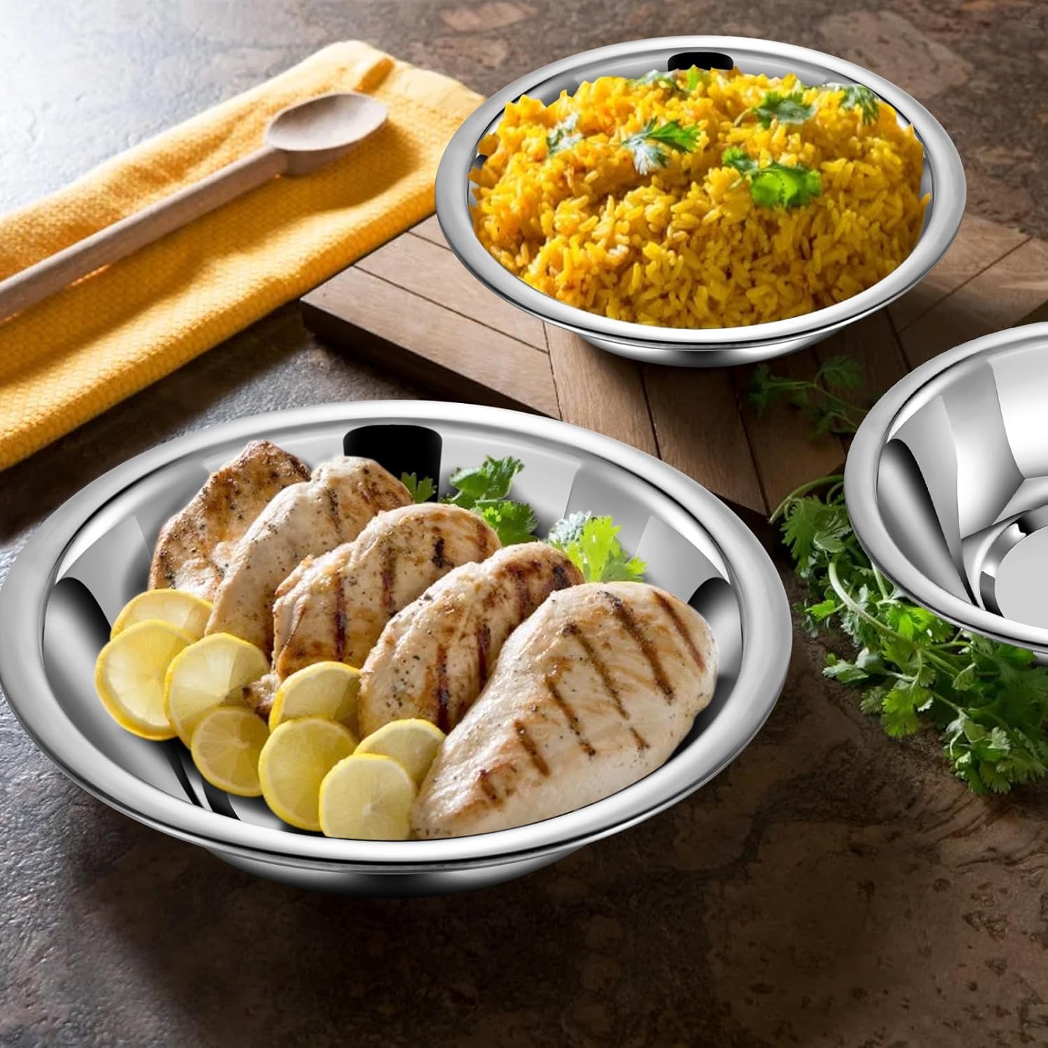 KesaPlan 10pcs Prep Bowls for Cooking,Small Stainless Steel Bowls 6.3inch Wide Metal Bowls Food Prep, 0.75 Quart Flat Base for Kitchen Meal Prep,Mixing,Cooking, Serving.