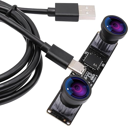 ELP Cámara USB de doble lente de 4 MP, gran angular, 1080P 60 fps, Lightburn, mini UVC USB2.0 grabador láser módulo de cámara para computadora y