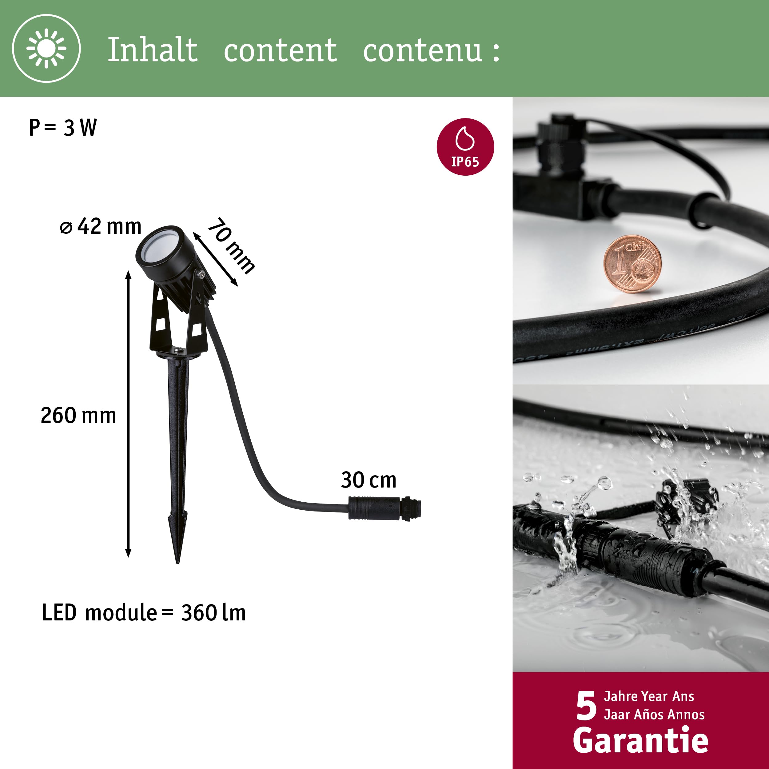 Paulmann 94374 Plug & Shine LED Gartenstrahler Warmweiß Einzelspot IP65 3000K 3,5W Schwarz