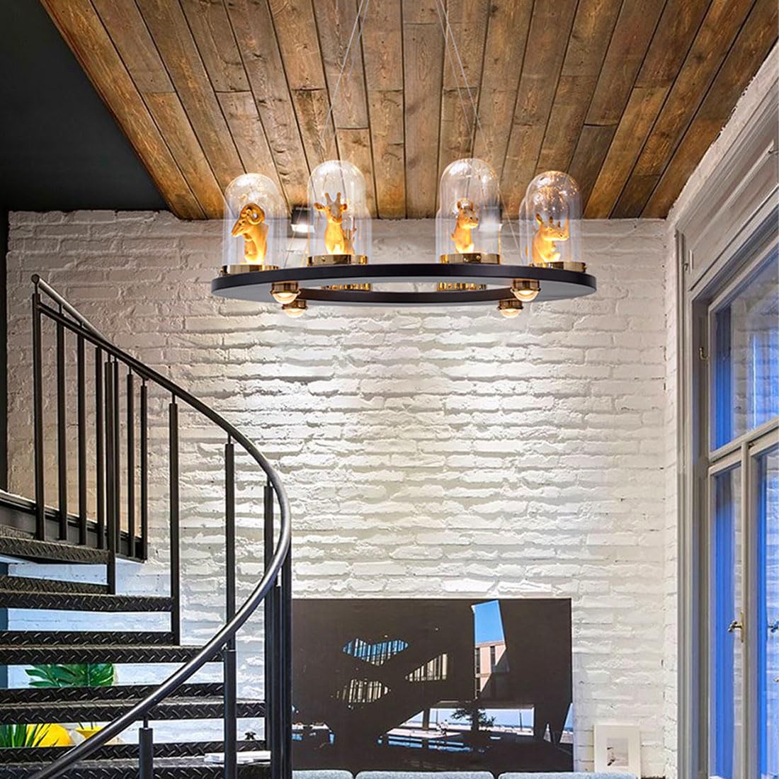 Lampa LED w stylu amerykańskim, kreatywna lampa sufitowa w stylu retro, 3 głowice, długa wstążka, idealna do kawiarni, salonu, restauracji, baru, biura, sypialni, latarni/czarna/3 okrągła