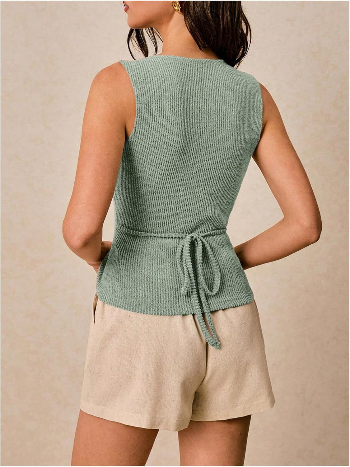 SHENHE Women's Ribbed Sleeveless Sweater Vest Gold Metal V Neck Dressy Going Out Knit Top - Image 3