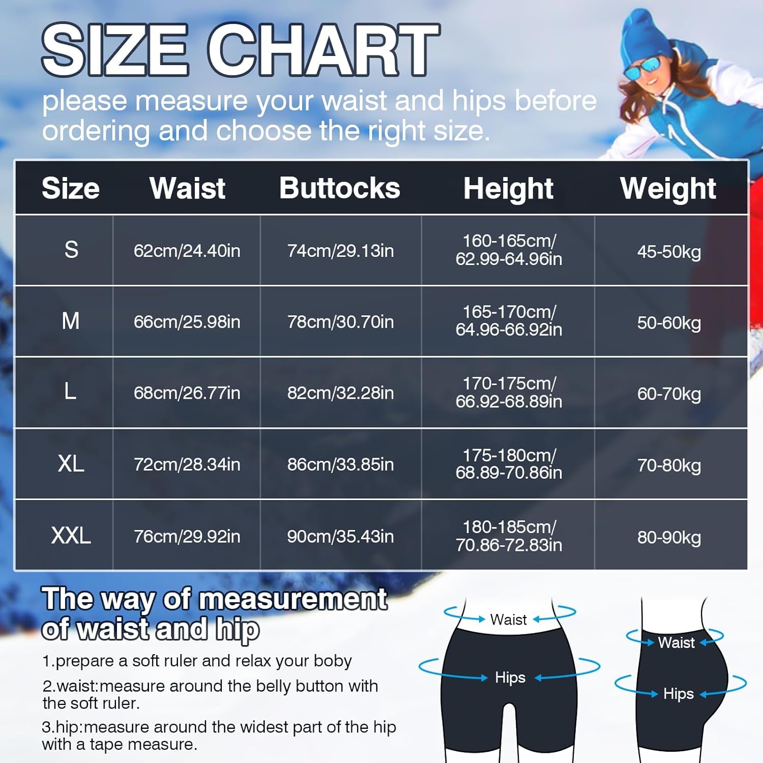 TOMSHOO Protektorhose Herren Damen, 3D-Schutz Gepolsterte Kurze Hose für Snowboarding, Skaten und Skifahren, Eva Pad Protektor Hüftschutzausrüstung