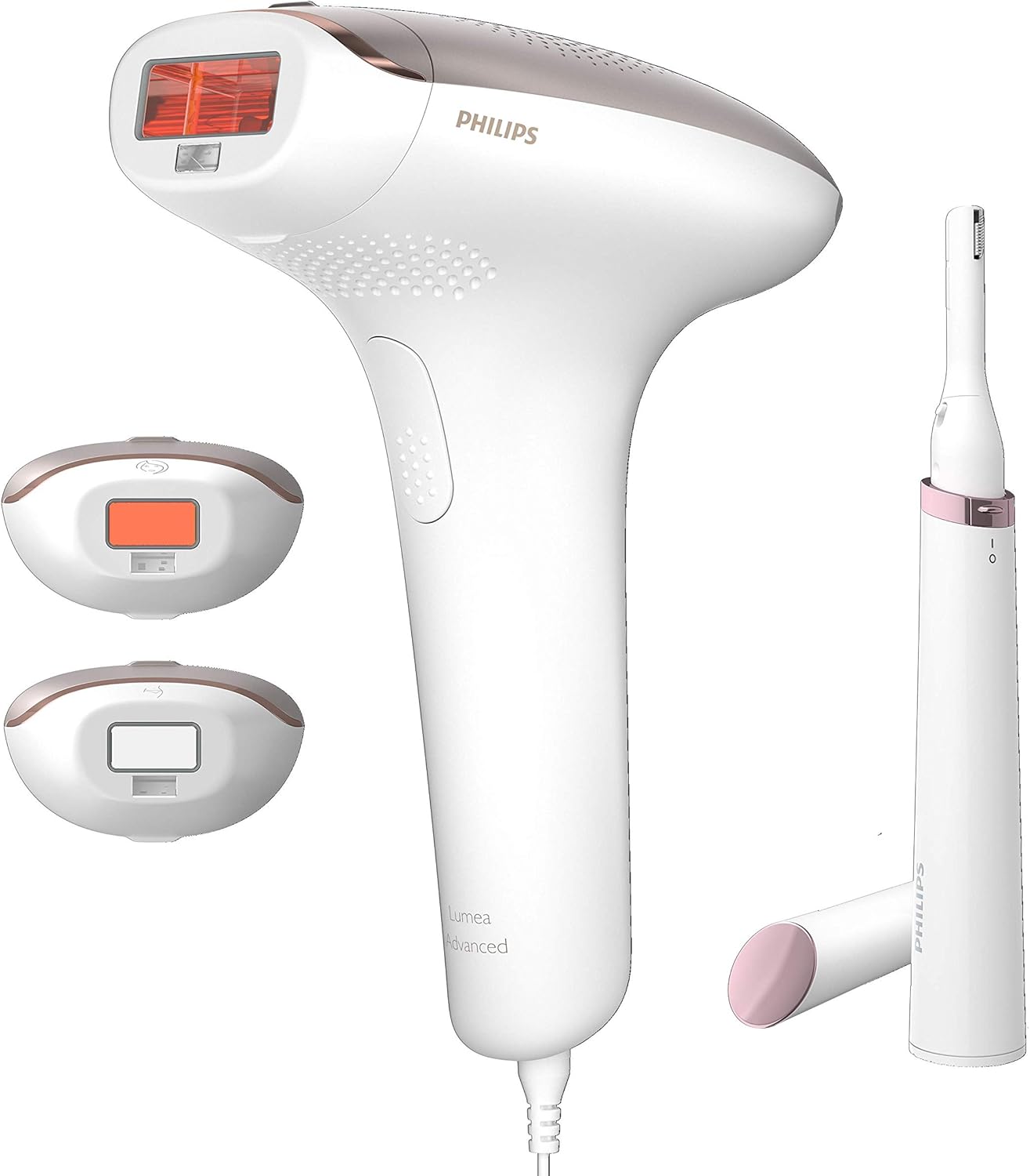 Philips Lumea Advanced BRI923/00 - Depiladora Luz Pulsada, para la Depilación Permanente del Vello, Visible en Casa con sensor de tono de piel, 2 Cabezales para Cuerpo y Cara, y lápiz recortador