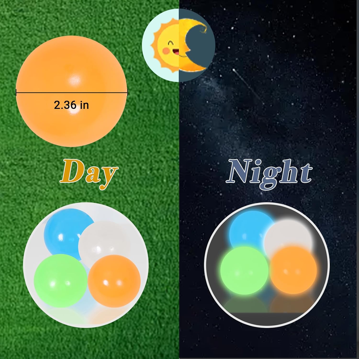 3pcs 2.4in Lumi Balls,Dream Balls,Glow in The Dark Sticky Ball that Stick to The Ceiling,Elevated Stress Balls for Kids and Adults,Stocking Stuffers,ASMR Cool Stuff for Teens (3pcs-A)