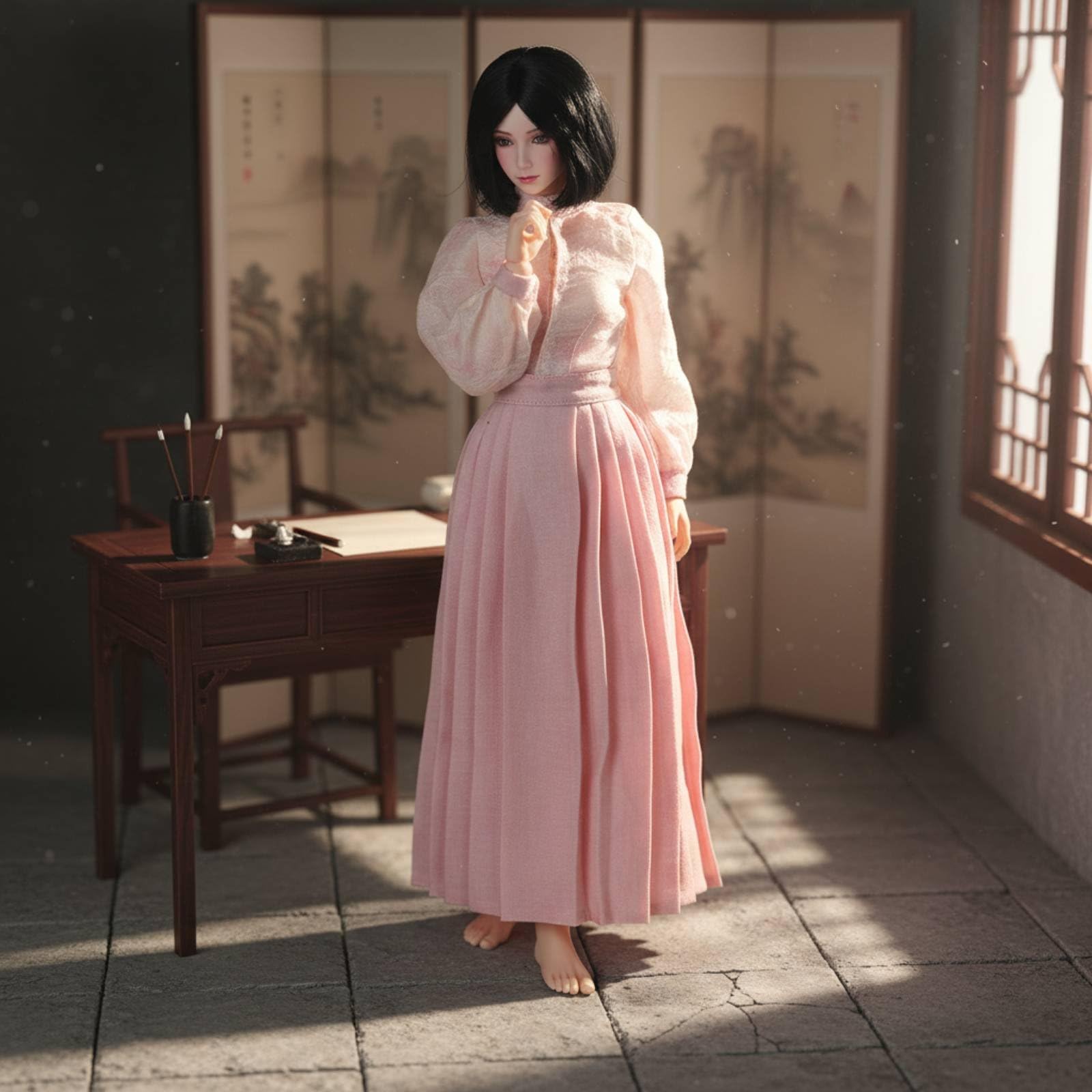 predolo Traditionelles Chinesisches Kleid Puppenkleidung Outfit Bluse Rock Kostüm Traditionsstil Pleated Silhouette für Fotoshootings Dioramen Sammlung Größe , A-Stil