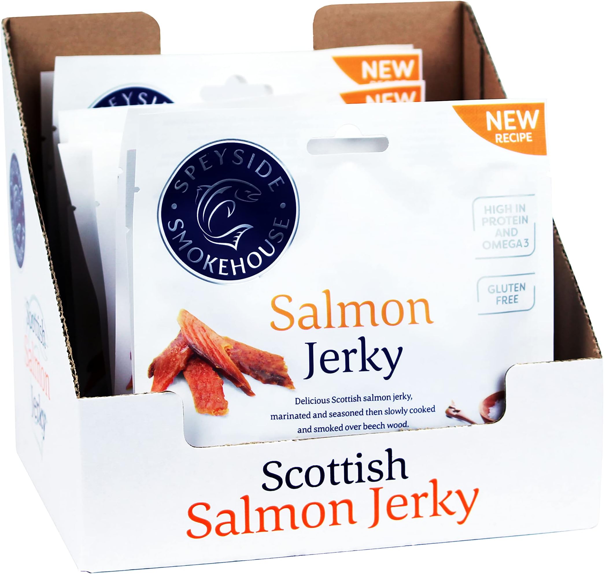 Speyside Smokehouse Sea Salt & Black Pepper Salmon Jerky Box of 12 x 30 Grams