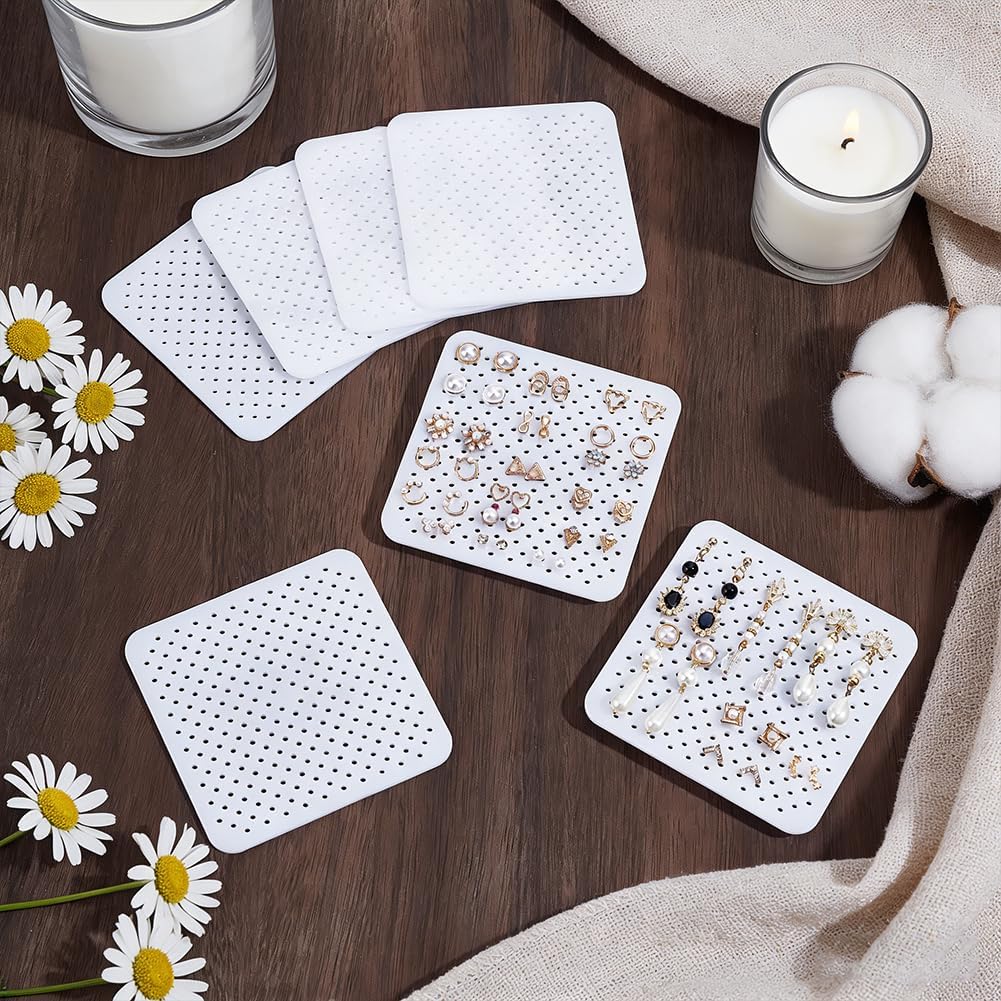 10 Pcs Acrylic Earing Display Cards, 140 Holes White Acrylic Earring Organizer Ear Stud Jewelry Holders Square Earring Organizer Tray Pads for Earrings Jewelry Supplies, 3.94x3.94 Inch