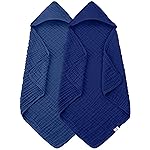 Spotted Play 2 Pack Hooded Baby Towels - 100% Muslin Cotton for Newborns, Infants, Toddlers - Large 32x32 Inch Size - Highly Absorbent and Essential for Newborn Care, Deep Navy