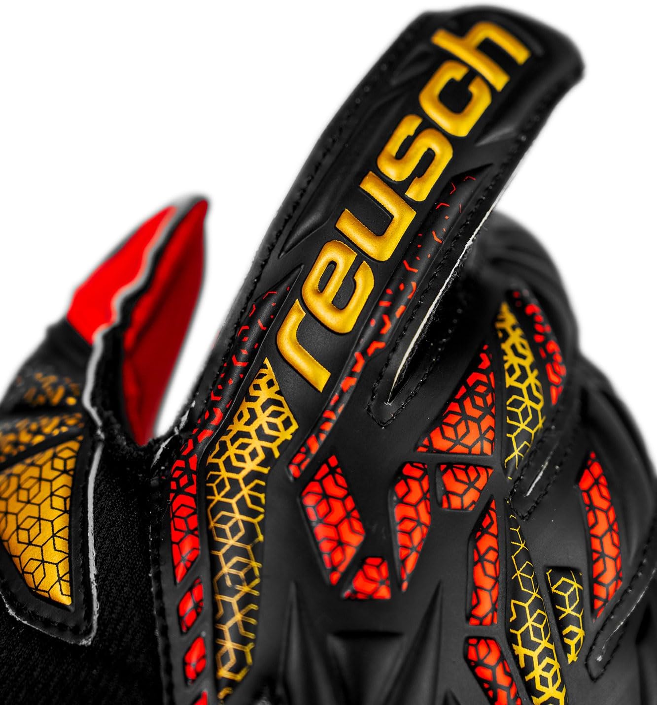 Reusch Attrakt Silver Junior Goalkeeper Gloves, Black/Gold/Red, Size 6