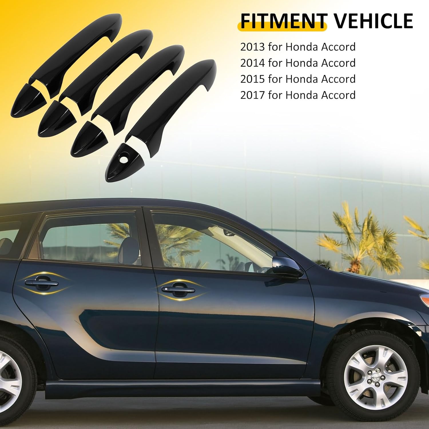 OCPTY 4PCS Door Handle Covers for 2013-2017 for Honda Accord Exterior Driver Side & Passenger Side Car Door Handle Covers Trim Kit Black