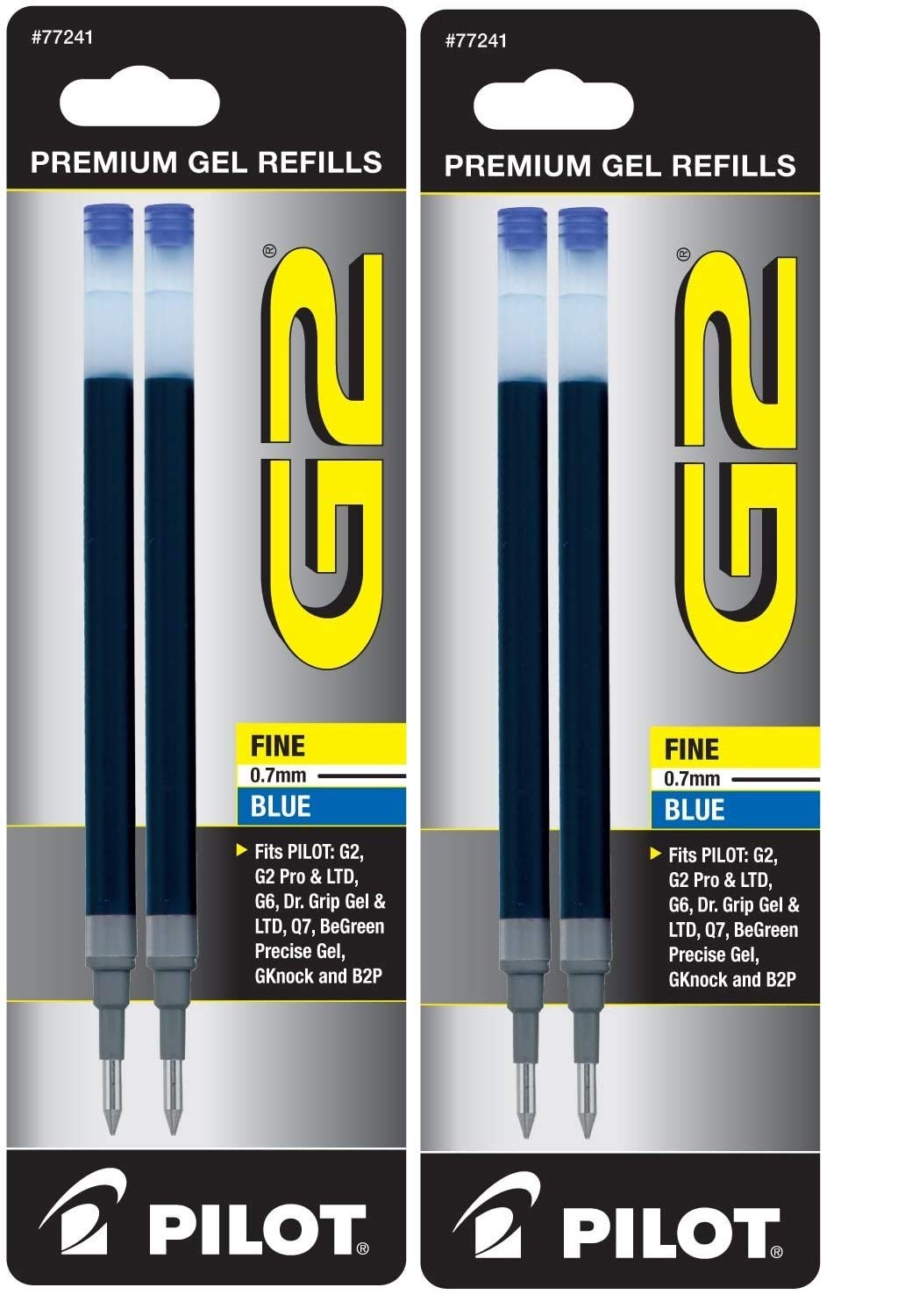 PILOT G2 Gel Ink Refills For Rolling Ball Pens, Fine Point, Blue Ink, 2-Pack (77241) - 2 Pack