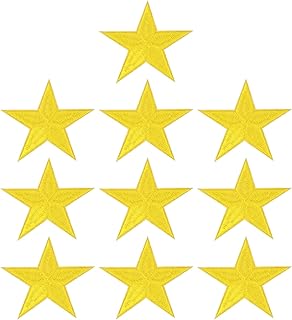 PATIKIL Star Iron-on Patches, 10 Pcs Sew on Star Embroidered Patches Appliques Embellishments for Clothing Jackets Hat Backpack Repairing Decorations, Yellow, 3" x 2.8"