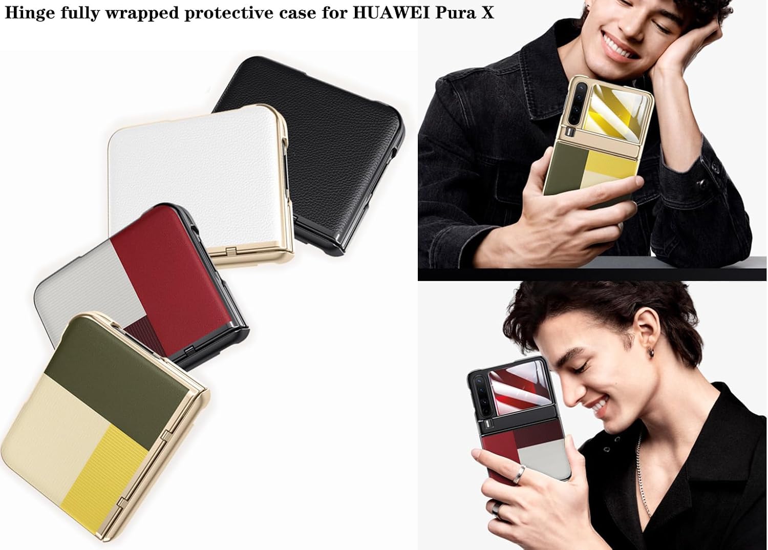 Case for Huawei Pura X Folding Screen Mobile Phone. Hinge, Leather Cover Shell for Huawei Pura X Cell-Phone -Black