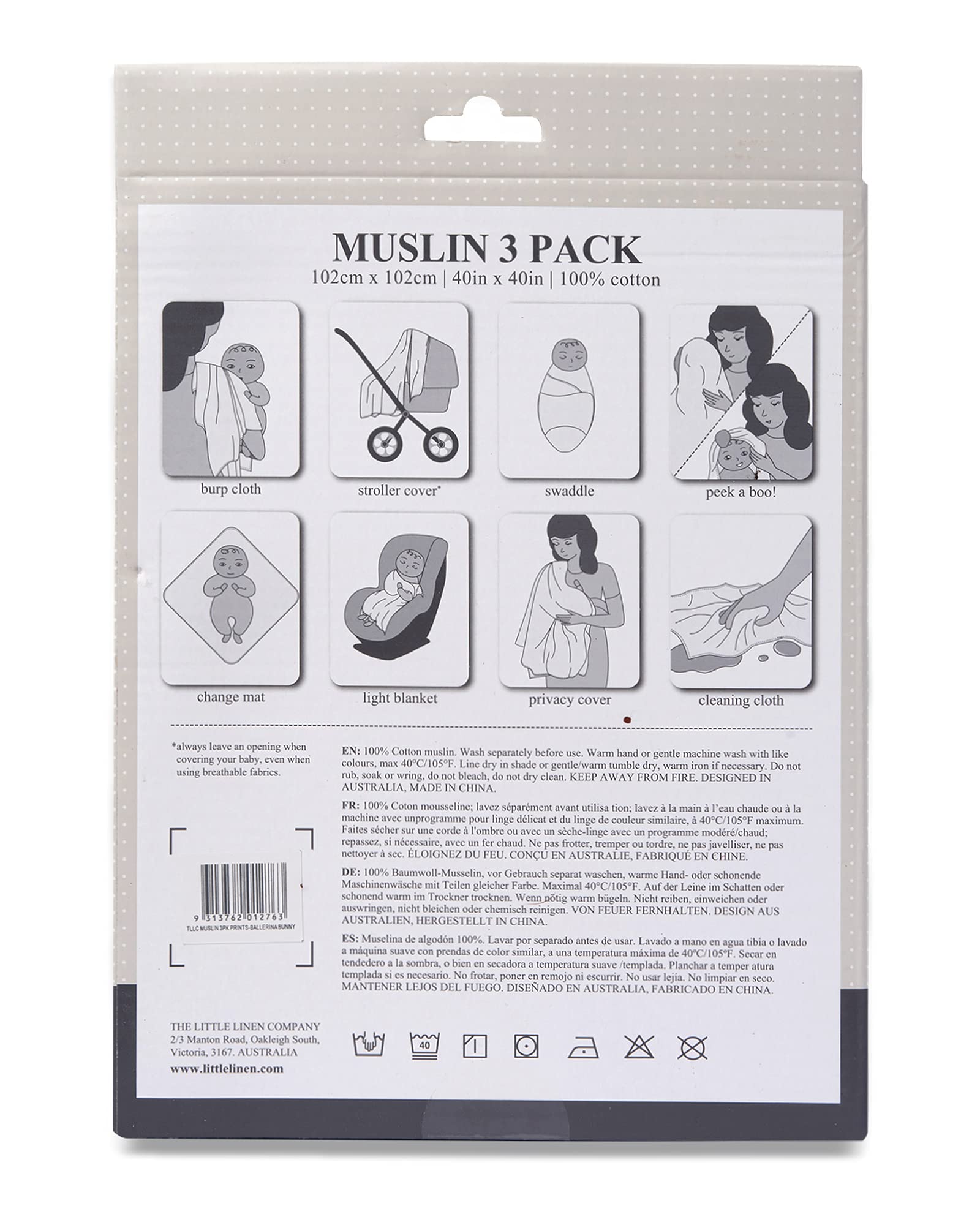 Muselina Baby Wrap 3Pk - Bailarina Bunny