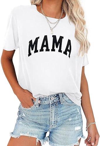 Tomteamell Mama Shirt Womens Short Sleeve Tops Trendy Graphic Tees