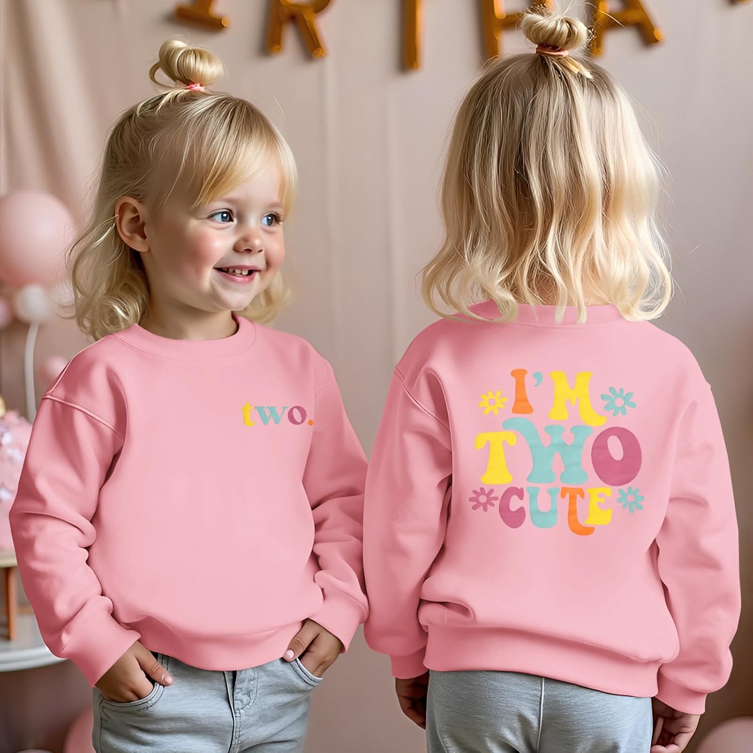 CM C&M WODRO 2nd Birthday Outfit Toddler Baby Girl I'm Two Cute Sweatshirt 2 Years Old Birthday Shirt Long Sleeve Party Tops - Image 2