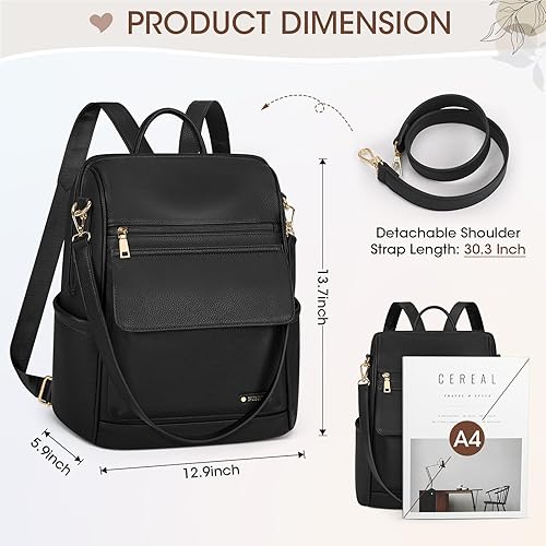 Miniatura 3 de NUBILY Mochila de cuero antirrobo para mujer, mochila de viaje, impermeable, casual, mochilas de moda, Negro -, Moda