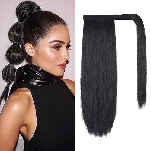 Miniatura 40 de SEIKEA Extensión de cola de caballo con clip alrededor de la cola de caballo larga y recta, extensión de pelo sintético para mujer, 26 pulgadas