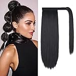 SEIKEA Clip in Ponytail Extension Wrap Around Straight Hair for Women (16\'\', Black)