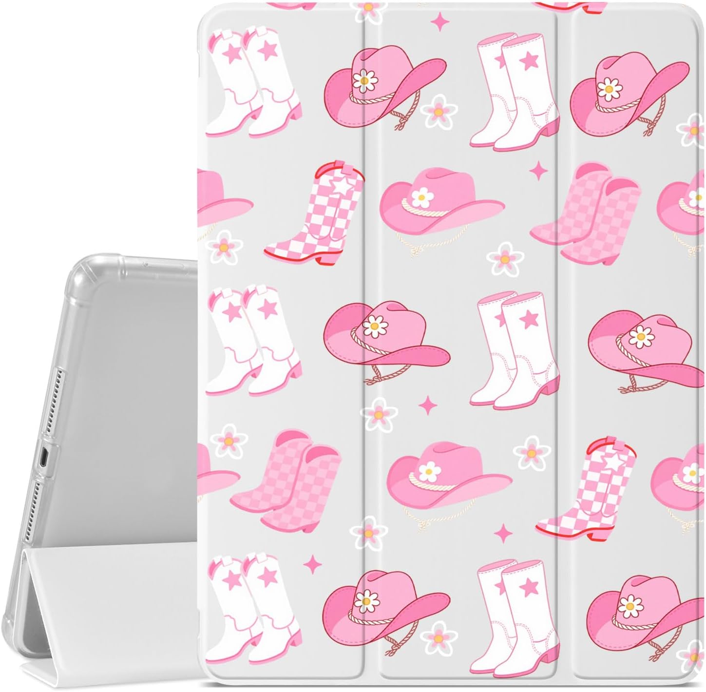 Cute Cowgirl Case for iPad (A16) 11th Gen 2025 11-inch/10th Gen 2022 10.9 inch Western Cowboy Boots Hats Case,Pencil Holder & Clear Soft TPU Back & Trifold Stand Cover for Women