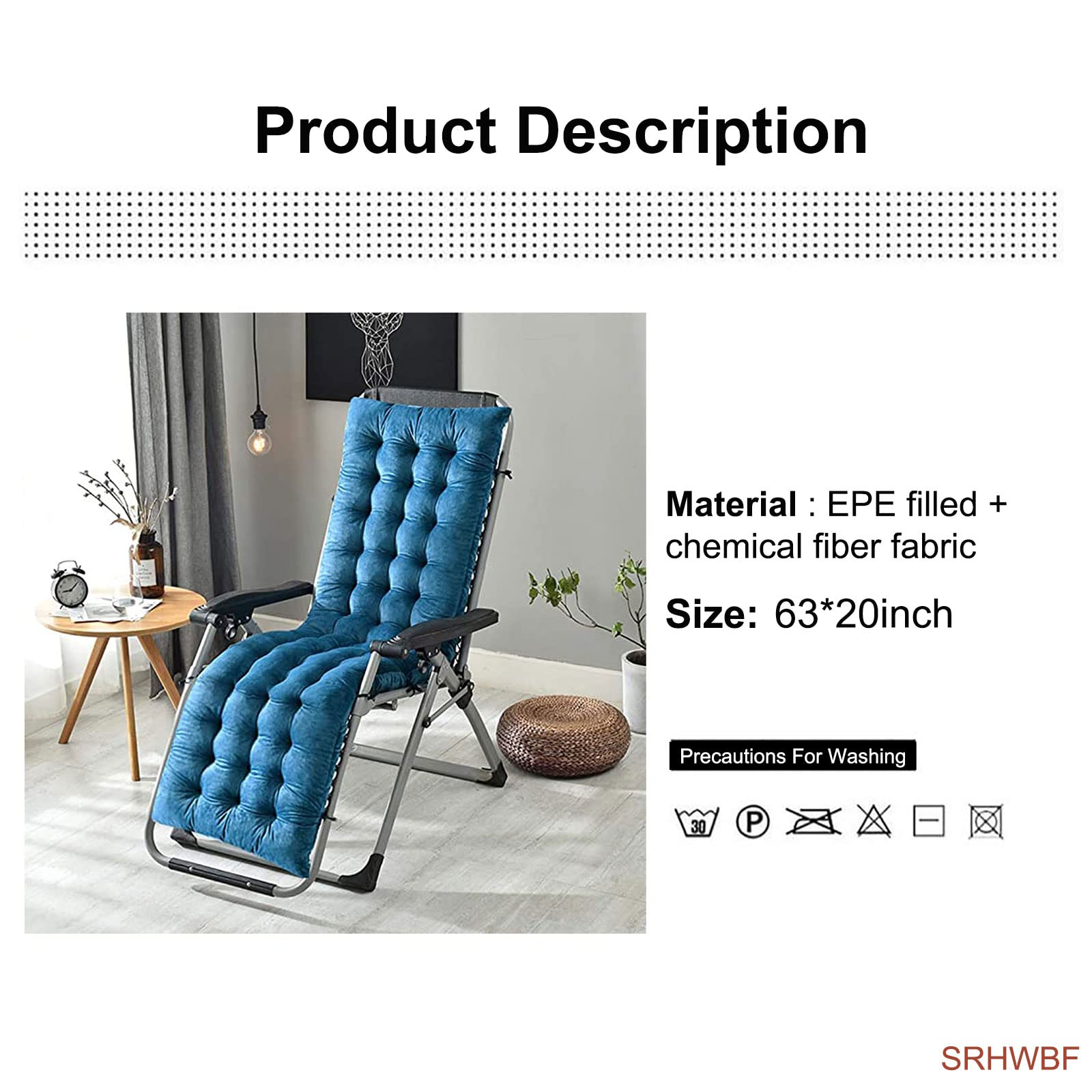 Coussin De Chaise Longue Bain De Soleil Épais Transat De Jardin Coussin pour Relax Lounge Epais Terrasse Cousse De Bain De Soleil (Blue)