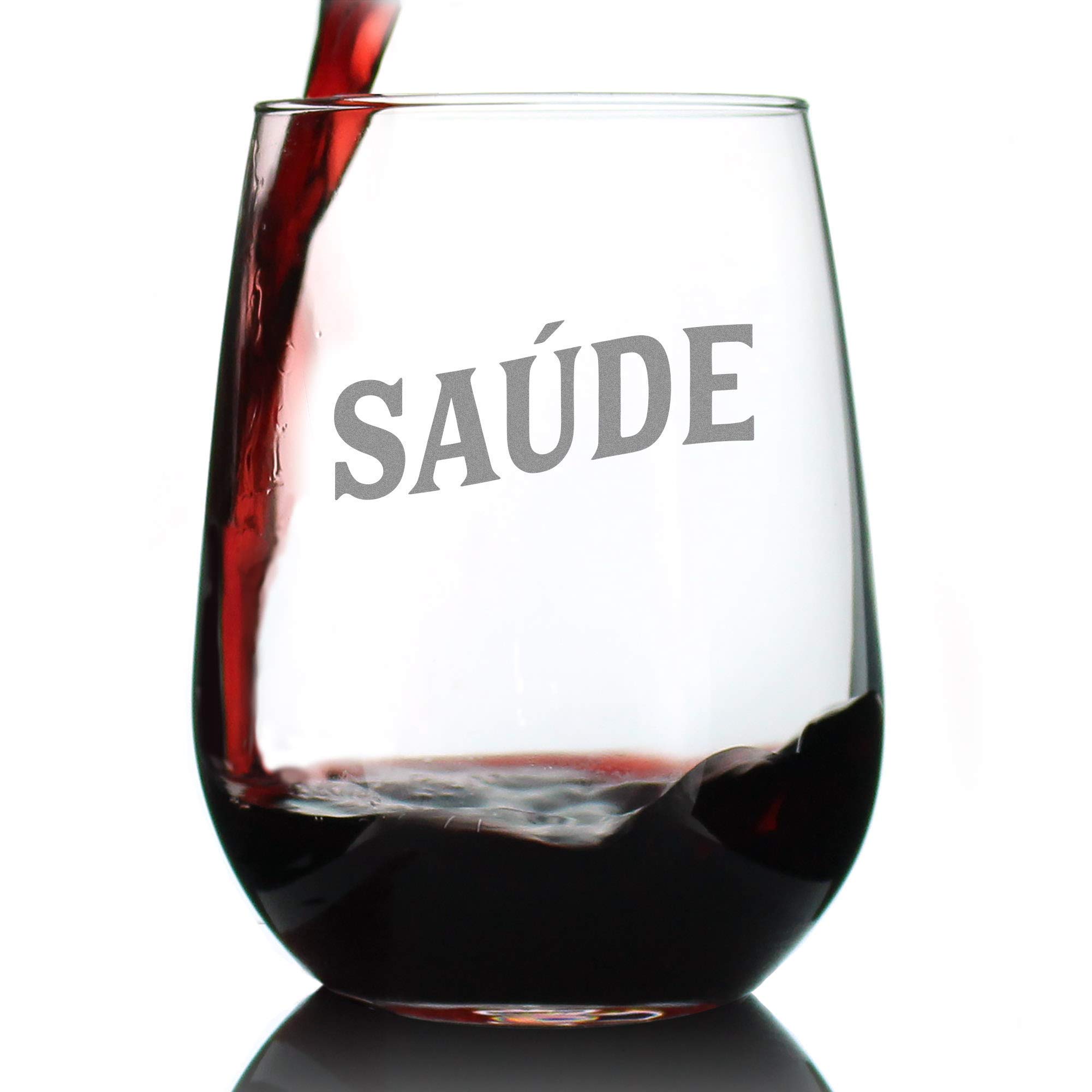 Bevvee Saude - Portuguese Cheers - Stemless Wine Glass - Portugal Themed Gifts or Party Decor for Women - Large