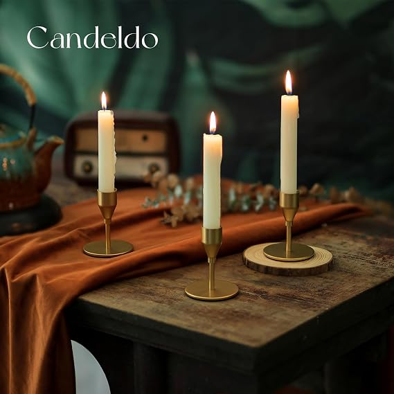 Gold Taper Candle Holders for Candlestick: Candeldo Christmas Candles Holder Bulk Table Centerpiece Set of 12 Metal Candles Stand Wedding Decor