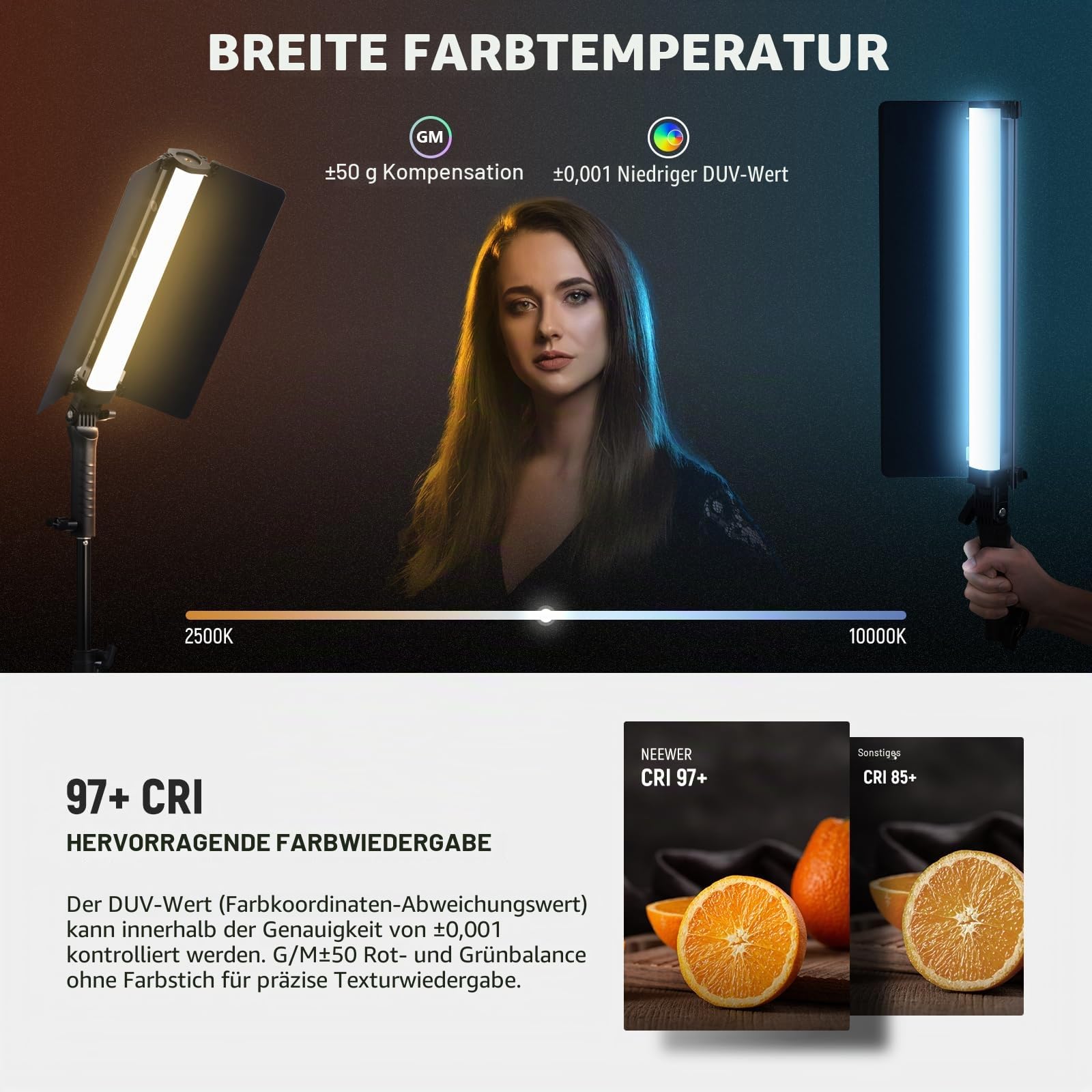 Neewer RGB2 LED Videoleuchte Lichtstab mit Metall Scheunentor Griff Touchleiste/APP/2 – Bild 4