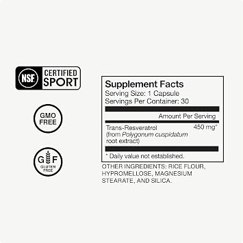 Momentous Resveratrol Supplement 450 mg - Trans-Resveratrol for Healthy Aging, Brain, Heart Support - NSF Certified for Sport - GMO- & Gluten-Free - 30 Servings