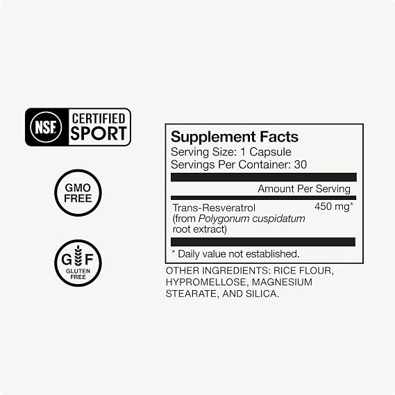 Momentous Resveratrol Supplement 450 mg - Trans-Resveratrol for Healthy Aging, Brain, Heart Support - NSF Certified for Sport - GMO- & Gluten-Free - 30 Servings