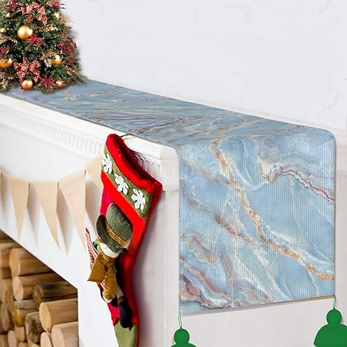 Miniatura 6 de Camino de mesa de Navidad de mármol azul claro, decoración de mesa de comedor, decoración de Navidad, decoración de interiores del hogar, caminos de