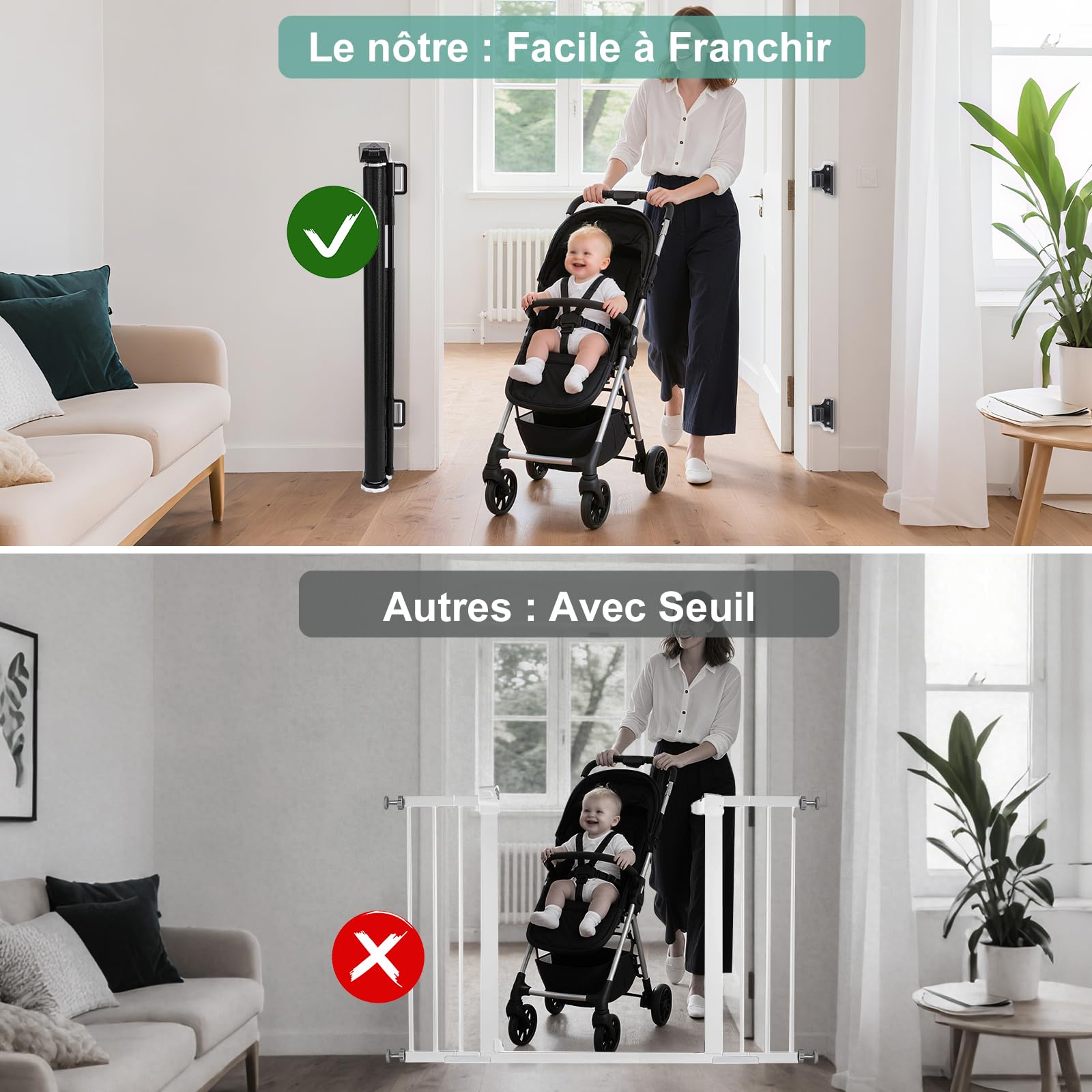 Barrière Sécurité pour Enfant Chien, Barriere de Securite Retractable, avec Renforcement en Fibre de Verre, pour Enfants et Aux Chiens Petits Moyens, Grands, 1.5M