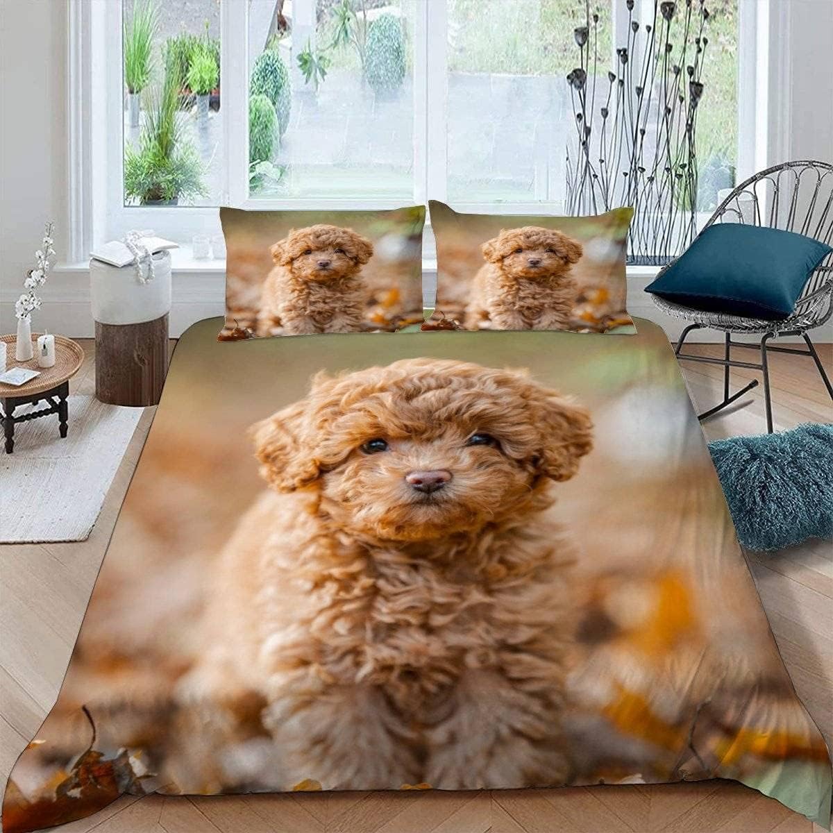 Chien housse de couette 240x220 cm avec 2 taies d'oreiller en microfibre pour lit 2 personnes