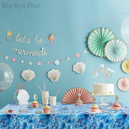 Miniatura 6 de Mantel de plástico con estampado de olas del océano, 3 unidades, color azul, con estampado de agua, para playa, piscina, fiesta de cumpleaños,