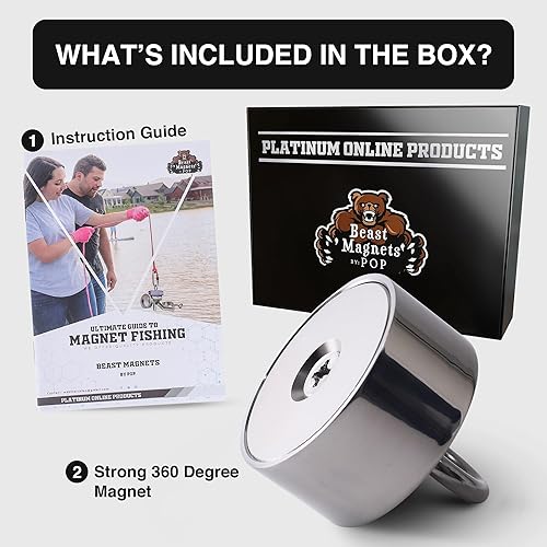 Miniatura 4 de Imanes de 2000 libras fuerza de tracción, imanes bestiales, imán de neodimio redondo de doble cara para pesca con imanes, 3.70 pulgadas de diámetro