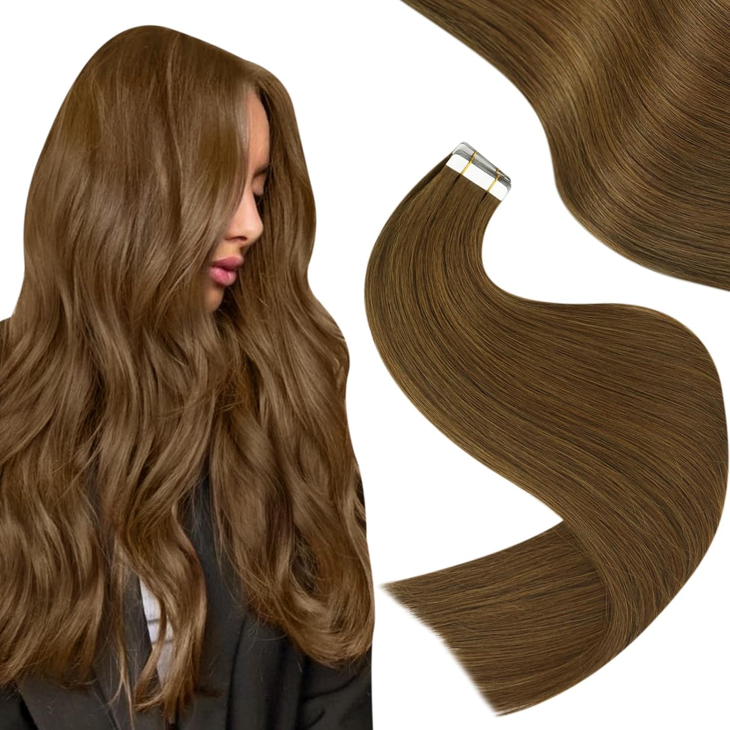 Easyouth Tape in Human Hair Extensions Brown Human Hair Tape ins Extensions Dark Brown Tapes in Hair Extension Real Human Hair Silky Straight 18Inch 40g 20Pcs #4