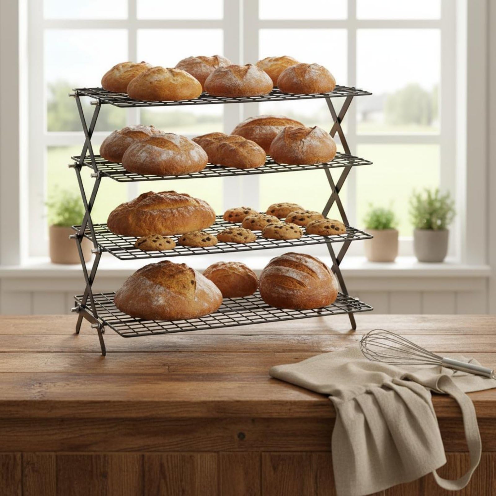 Griglia Raffredda Biscotti Doppio Livello Pieghevole Verticale Multifunzione Supporto Regolabile Magnetico Adatta a Pasticceria Barbecue Cucina, Moderno, Regolabile, Salvaspazio-C