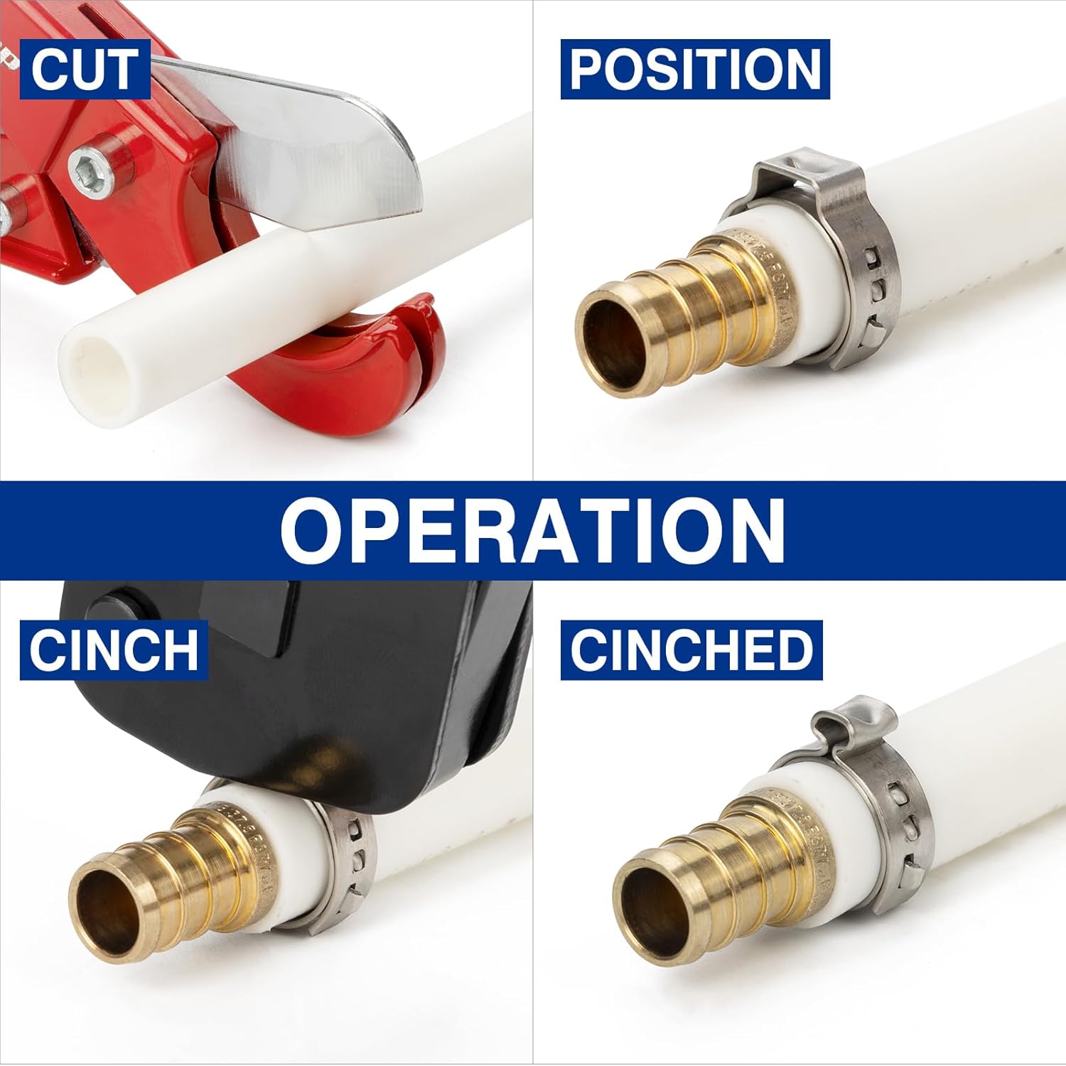 iCrimp ICP-BJ02 PEX Clamp Cinch Tool, One Handed PEX Crimping Tool for Pinching 3/8-in, 1/2-in, 3/4-in, 1-in PEX Clamp Rings, Patented