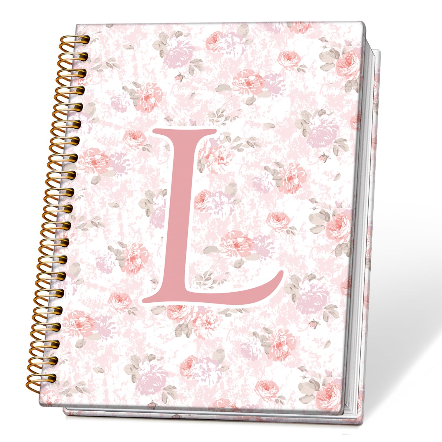 Diario con lettera L con iniziale rosa floreale, regalo personalizzato, regalo personalizzato, regalo personalizzato con monogramma per le donne, grazioso taccuino a spirale con copertina