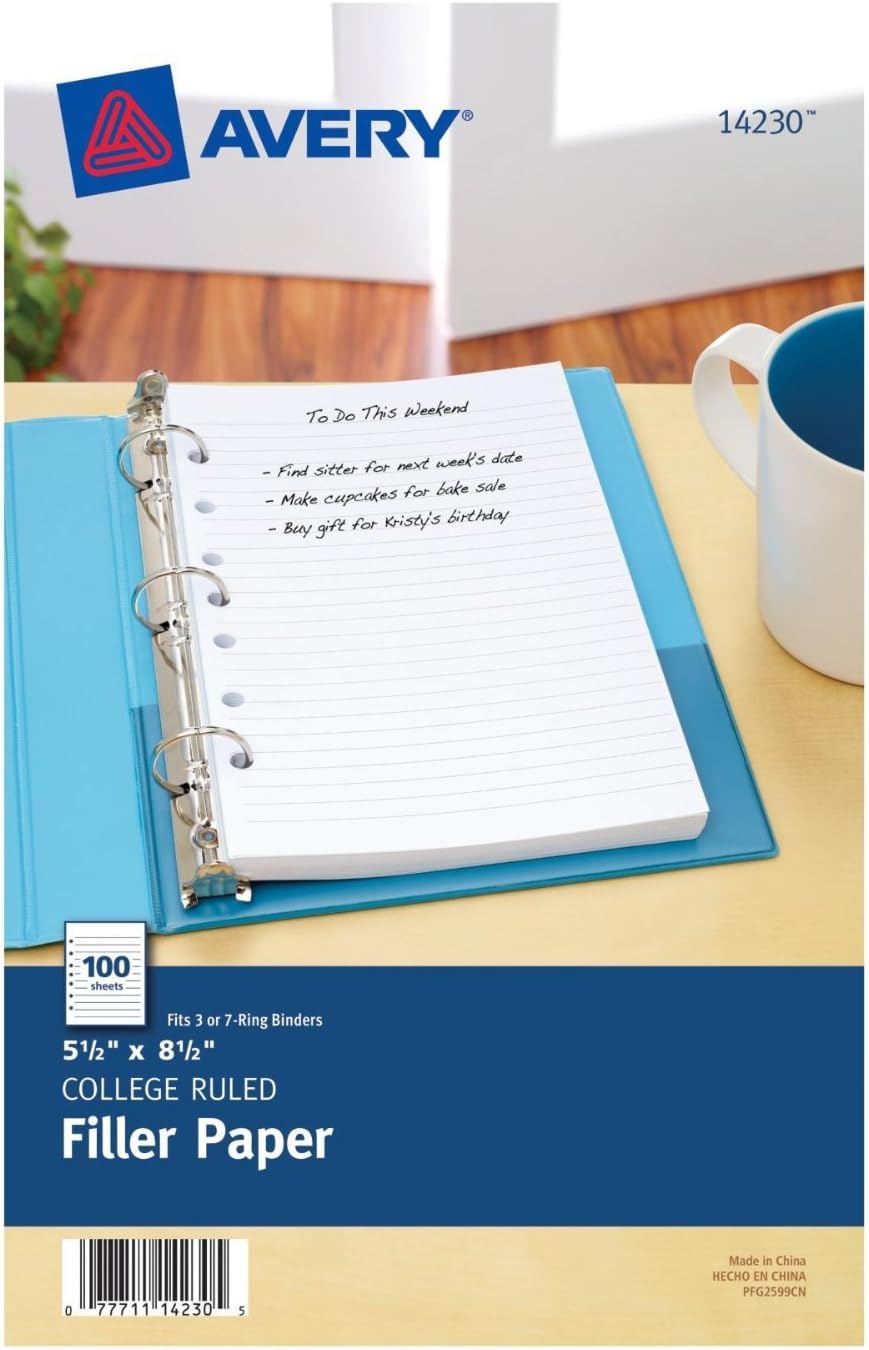 Avery Mini Filler Paper, 5.5 x 8.5 Inches, 200 Sheets