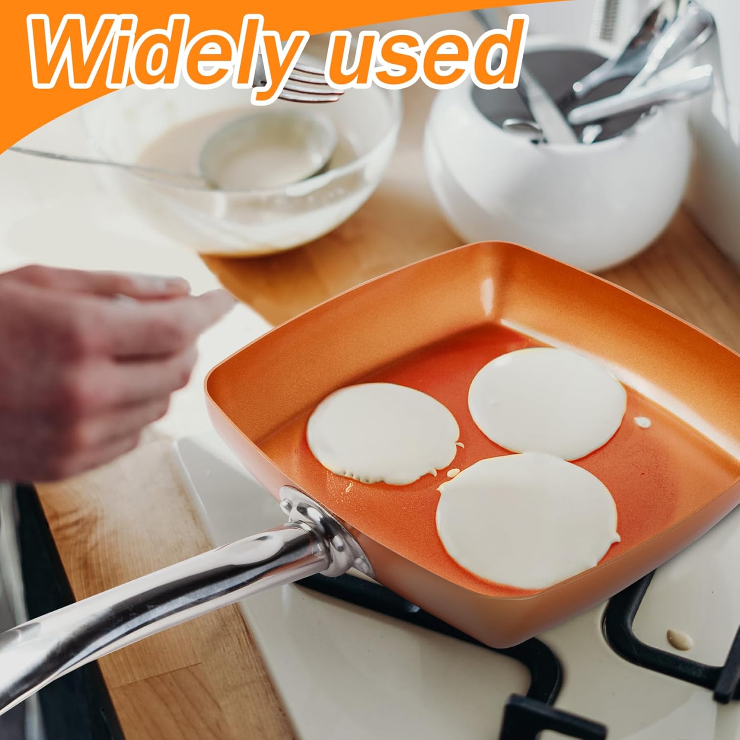 Square Frying Pan 9.5'' Square Skillet Non Stick Induction Frying Pan with Stainless Steel Handle Cooking Pan Dishwasher and Oven Safe for Quickly Even Heating Square Frying Pan