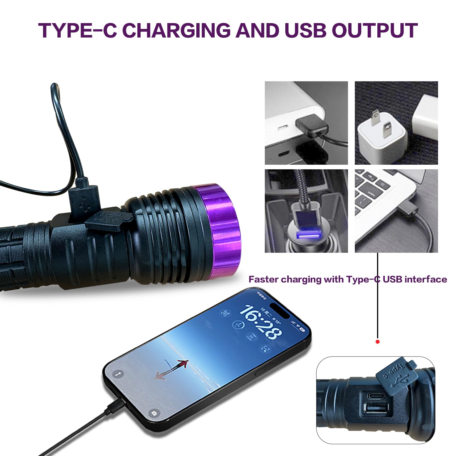 Linterna UV de luz negra, 365 nM, recargable, detector de orina ultravioleta de alta definición para orina de gato, manchas, chinches